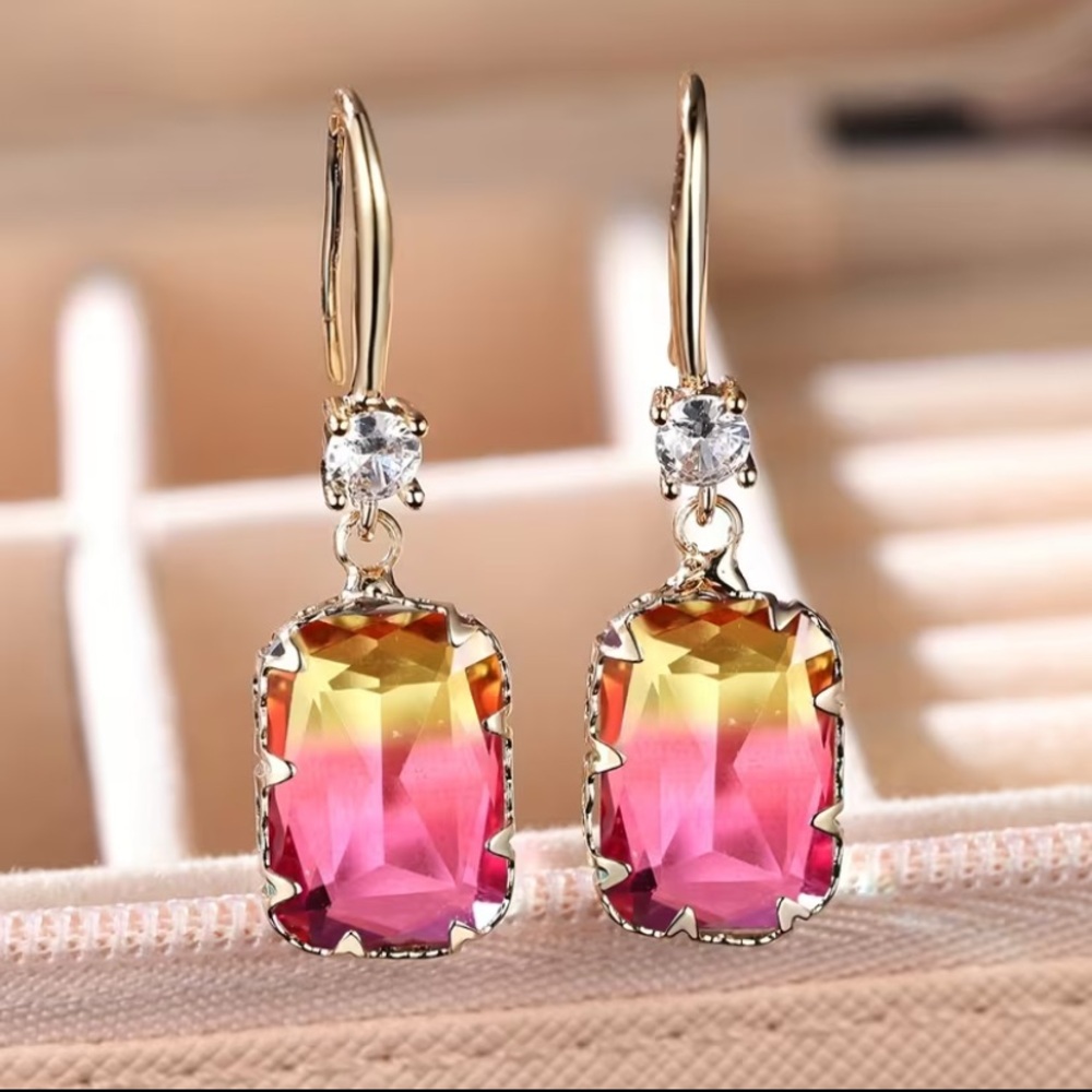 Private Label Pink and Yellow Gradient Crystal Drop Earrings